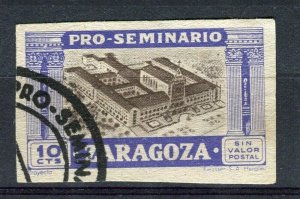 SPAIN; 1940s Zaragoza Pro-Seminario issue Imperf fine used 10c. value