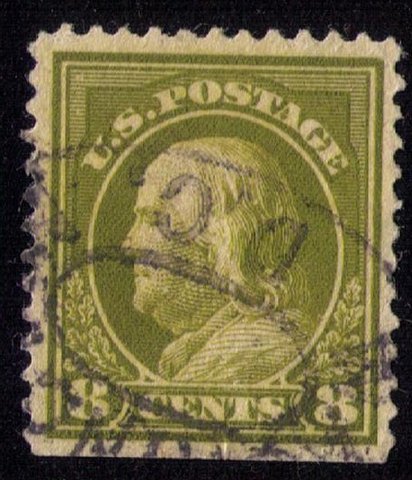 US SCOTT #414 USED OLIVE GREEN VERY FINE