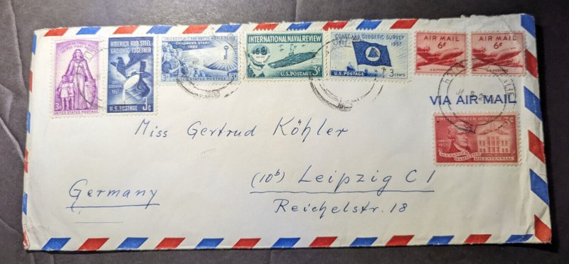 1957 USA Airmail Cover Tarzana CA to Leipzig Germany Getrud Kohler