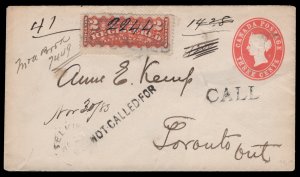 1884 Rare CALL handstamp on 3c postal stationery with 2c RLS from Selkirk, ...