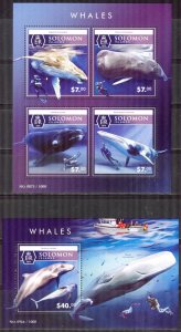 Solomon Islands 2015 Marine Life Whales sheet + S/S MNH