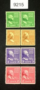 MOMEN: US STAMPS  #839-842 LINE PAIR MINT OG NH LOT #9215