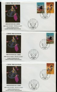 UN 1990 CRIME PREVENTION  WFUNA CACHET BY MANOLO VALDES ON 10 FIRST DAY COVERS 