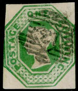 SG55, 1s green, CUT SQUARE, USED. Cat £1000.