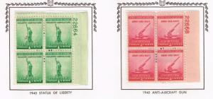 USA 894 - 902  -   Commemoratives/ 1940 - Plate Blocks -  MNH - F/VF CV$22.00