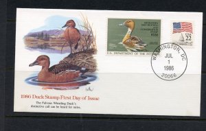 US #RW53 (U315) FDC Federal Duck Stamp 1986, Balke cachet painting, VF Cond