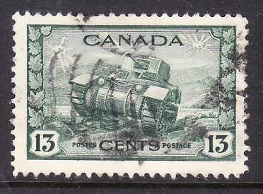 Canada-Sc#258-used 13c dull green-WWII Tank-1942-Cdn1017-