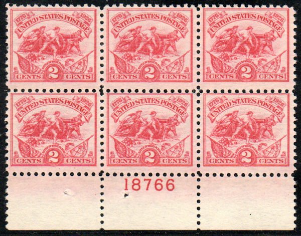 US #629 SCV $57.5 F-VF OG LH, Plate Block of 6, neat!