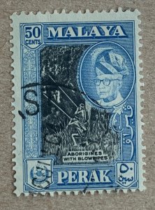 Malaya Perak 1960 50c Aborigines, perf 12.5 x 13. Scott 134, CV $0.25. SG 158a