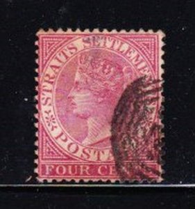 Album Treasures Straits Settlements Scott # 11  4c Victoria VF Used