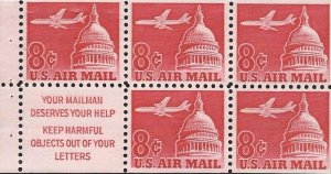 US Stamp - 1962 8c Plane Over Capitol - 5 Stamp Pane - Scott #C64b, Slogan 1