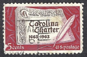 United States #1230 4¢ Carolina Charter (1963). Stained. Used.