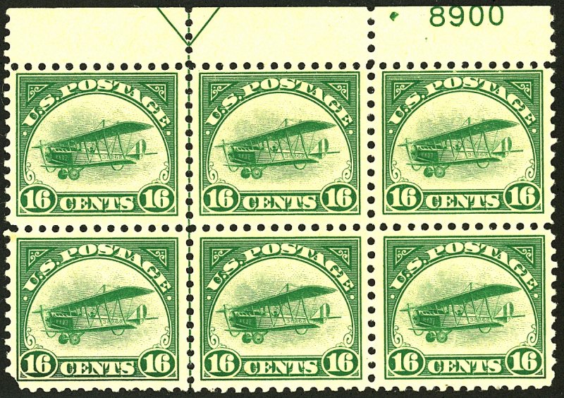 U.S. #C2 MINT PL# Arrow BLOCK OF 6 OG NH THINS