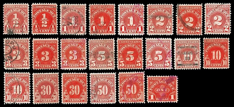 Scott J79-J87 ½c-$1.00 Postage Due Complete WITH ALL SHADE VARIETIES Used F-VF