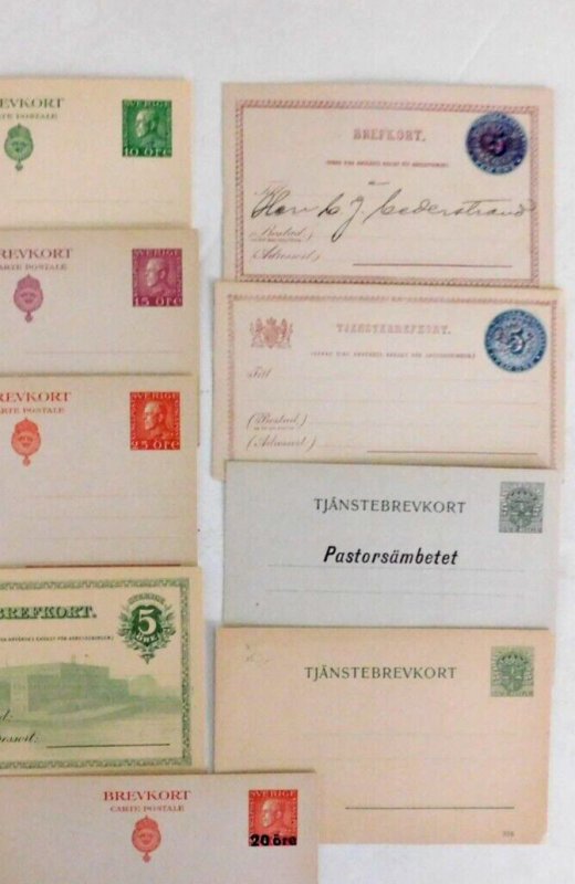Sweden 9 Early Postal Cards, 8 Mint Cards and 1 Preprinted Mint