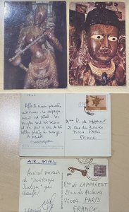 2 Indian Postcards From 1960s & 2002 With Stamps Sent From India To France Rare