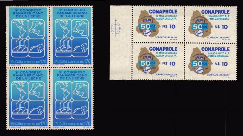 Milk Dairy cow product congress industry brand two issues Uruguay MNH Block of 4 