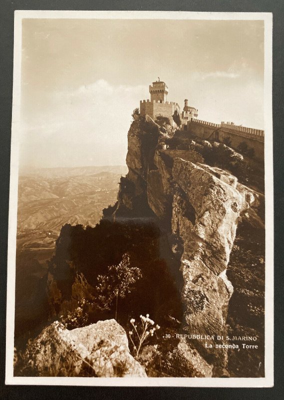 RPPC Tarjeta Postal 1938 San Marino Cubierta para Basilea Suiza segunda torre 