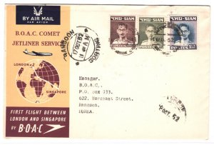 THAILAND/SIAM Air Mail Cover BOAC COMET FIRST FLIGHT BURMA Rangoon 1952 MA902