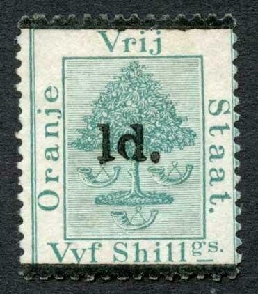 Orange Free State SG24 1d on 5/- slight doubling M/M(Expertized on reverse)