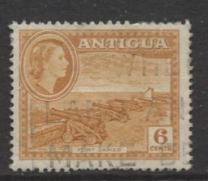 ANTIGUA - Scott 113 - QEII Definitive -1953 -VFU-WMK 4 - Orange - 6p Stamp1