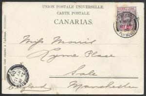 SIERRA LEONE 1905 postcard EVII 1d cancelled PAQUEBOT / PLYMOUTH cds.......56973