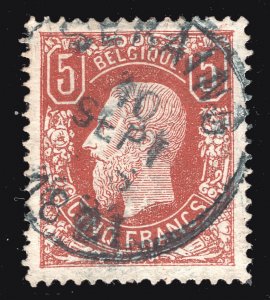 MOMEN: BELGIUM OBP #37 SC #39 1869 WELL CENTERED 5fr. USED $1,900 LOT #67092*