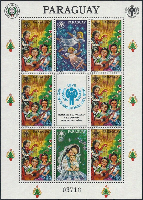 1979 Paraguay Year of the Child, Angels, Christmas, Sheet VFMNH CAT 25$