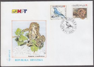 CROATIA Sc #132-3 FDC - WILDLIFE, BIRD and SNAKE