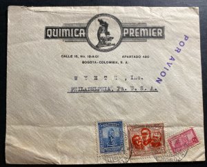 1946 Bogota Colombia Commercial Airmail Cover To Philadelphia PA USA Chemical