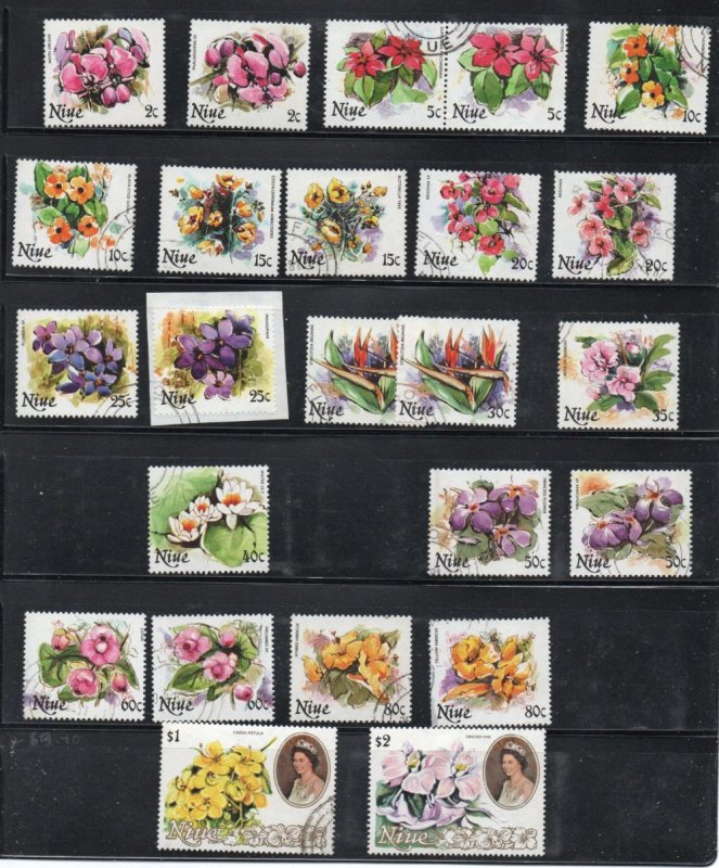 Niue small accumulation of used stamps mainly flower topicals