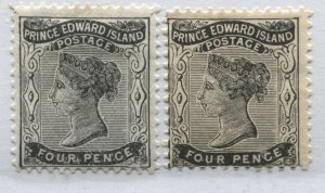 Prince Edward Island QV 1868 4d both on white and yellow paper mint o.g. hinged
