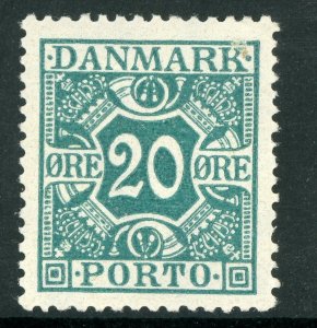 Denmark 1921 Postage Due 20 Ore Green Blue Scott #J17 MNH B372