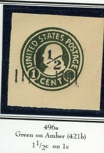 [S6]  Rare Premium US #U496a [Surcharge Issue] ~ PSE Cut Square...Free Shipping!