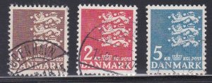 Denmark # 297-299, Small State Seal, Ordinary Paper, Used, 1/2 Cat.