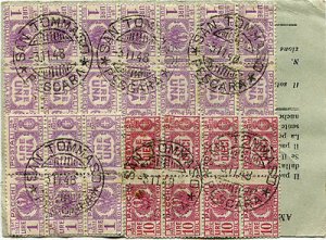 Emergency - Parcel Post Lire 10 strip of four in mixed postage