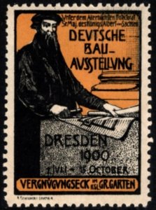 1900 Germany Poster Stamp German Building Exhibition Dresden In The Great Garden