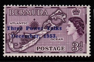 BERMUDA SG152a 1953 3d THREE POWER TALKS OVPT TYPE II MTD MINT