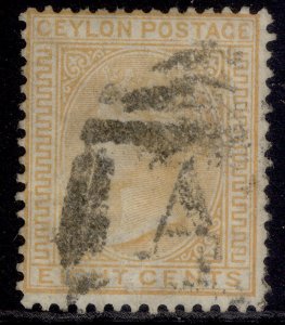 CEYLON QV SG124, 8c orange-yellow, USED.