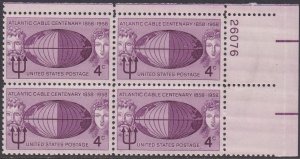 1112 Atlantic Cable Centennial Plate Block MNH