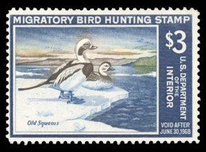 United States, Duck Hunting #RW34 Cat$100, 1967 $3 Old Squaw Ducks, never hinged