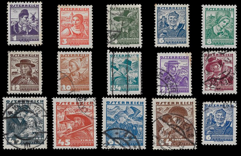 Austria 1934-35 Sc 354__372 (less 357 & 371) MH & U f-vf