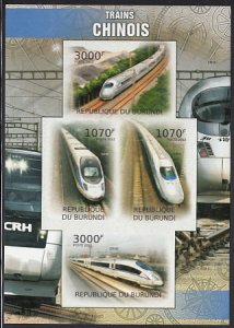 Burundi 2012 MNH Sc #1066 Sheet of 4 Chinese Trains IMPERF