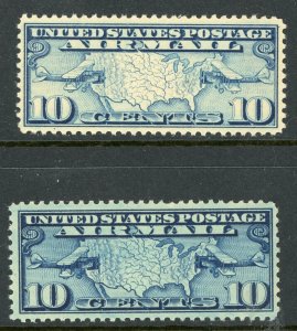 USA 1926 Airmail 10¢ Blue Map & Mail Plane TWO SHADES  Scott C7 MNH Z889