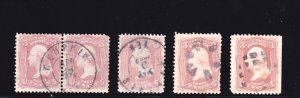 US 19th c #64b and #65 (pair + 2 singles on right) (109U)