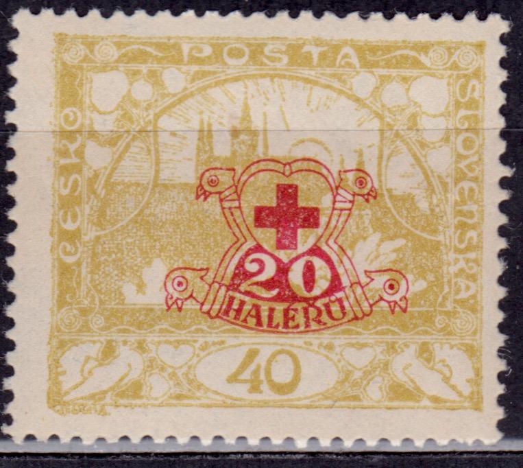Czechoslovakia 1920, Red Cross Fund surcharge/overprint, SW#198, MNH