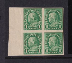 1923 Sc 575 1c green imperforate MNH OG with original gum, block of 4 (KA