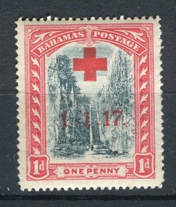 BAHAMAS; 1917 early Red Cross Optd. issue Mint hinged 1d. value