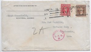 Montreal to Sherbrook Refugee Camp, Quebec, Canada 1941 Censored (C5416)