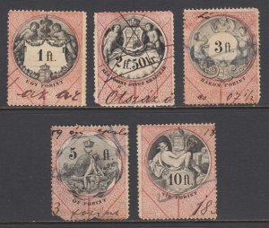 Hungary, Bft 93/101 used. 1880 black & rose General Revenues, 5 different FORINT